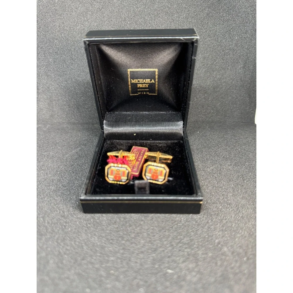 Michaela Frey Wien Enamel Cufflinks Vintage Gold Tone Rectangular original‎ Box